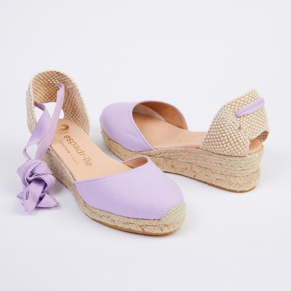 espadrille Lilac Canvas Lace Up Wedge Espadrilles - Low Wedge - EU38/UK5 - Picture 3 of 12